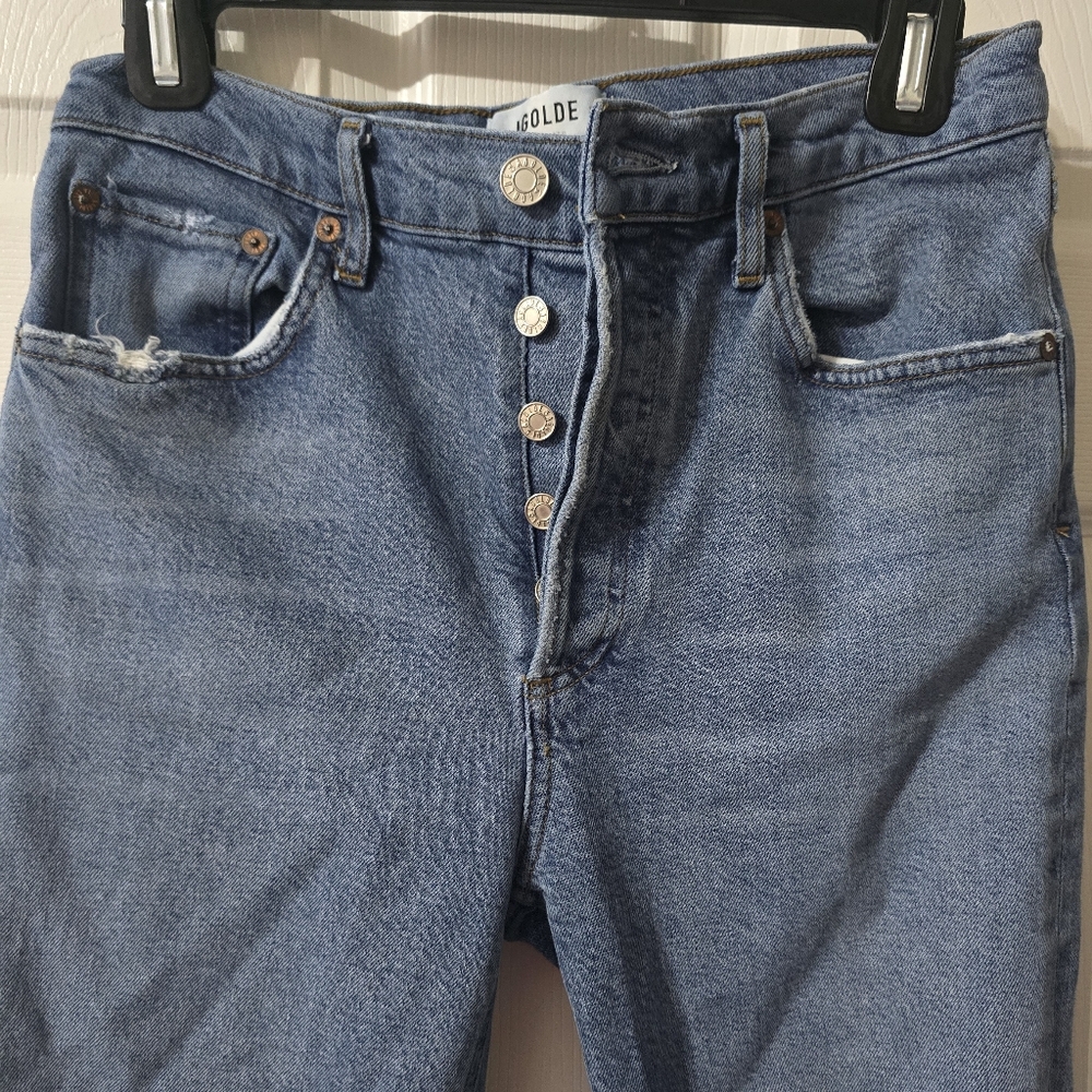 AGOLDE Riley High Rise Straight Crop, Button-Fly, Medium Destructed Wash, EUC! - Picture 3 of 13